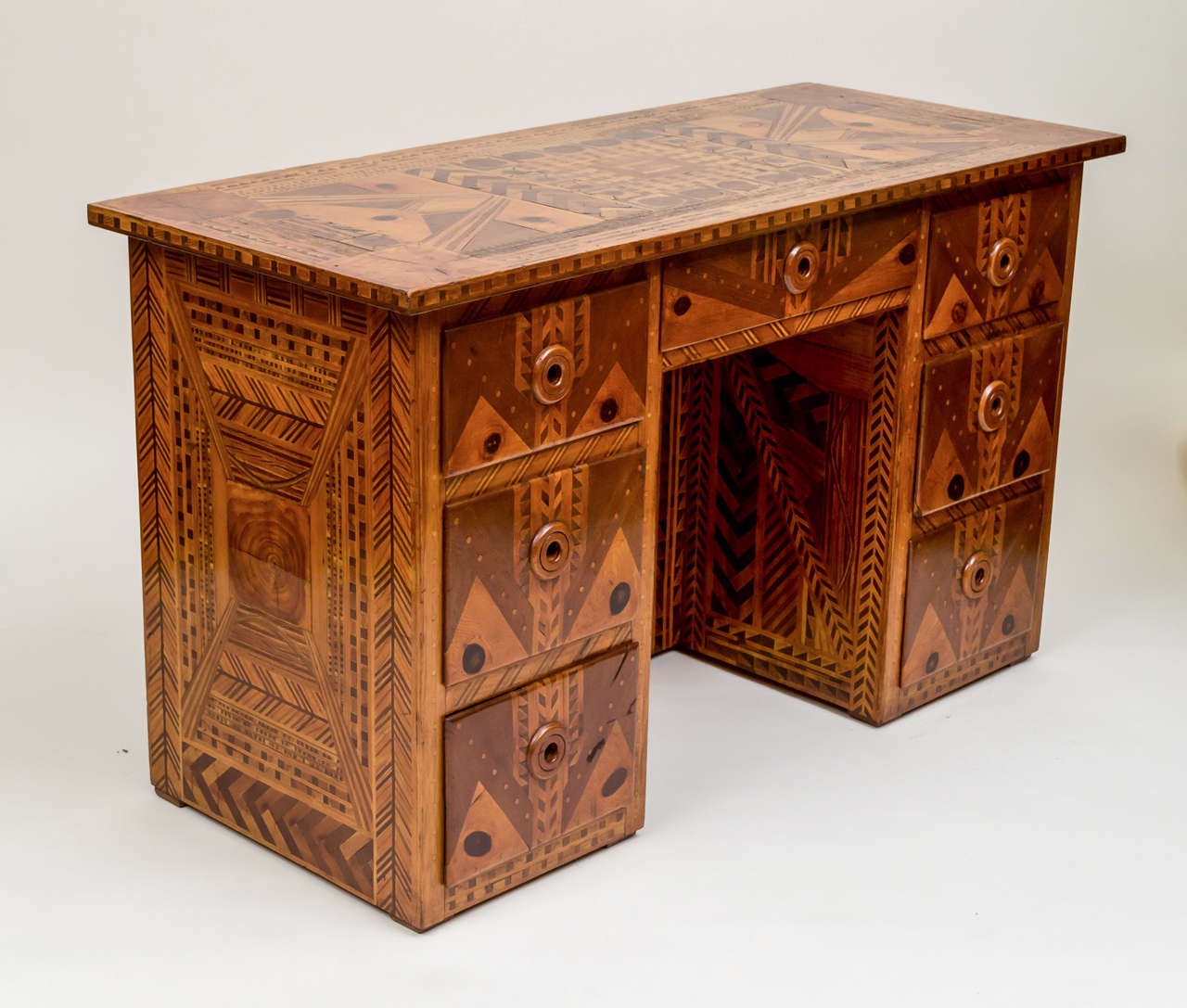 American Folk Art Marquetry Furniture, Suite of Five Pieces For Sale 2